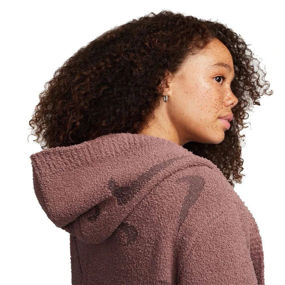 Nike Phoenix Cozy Bouclé Long Knit Cardigan Smokey Mauve Sz Medium FD4282-208